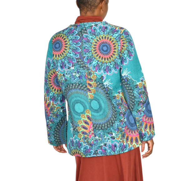 Soft Surroundings Quilted Jacket Green Paisley Cotton Mandala Print Artistic XS - Picture 2 of 16
